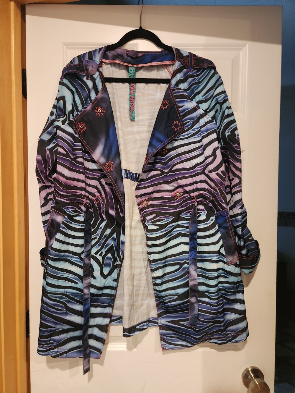 Custo Barcelona Gradient Zebra-Striped Satin Duster in Purple & Aqua